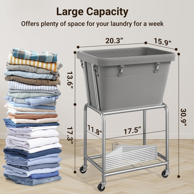 Rolling Laundry Hamper with Wheels, Laundry Cart with Removable Bag, Gray