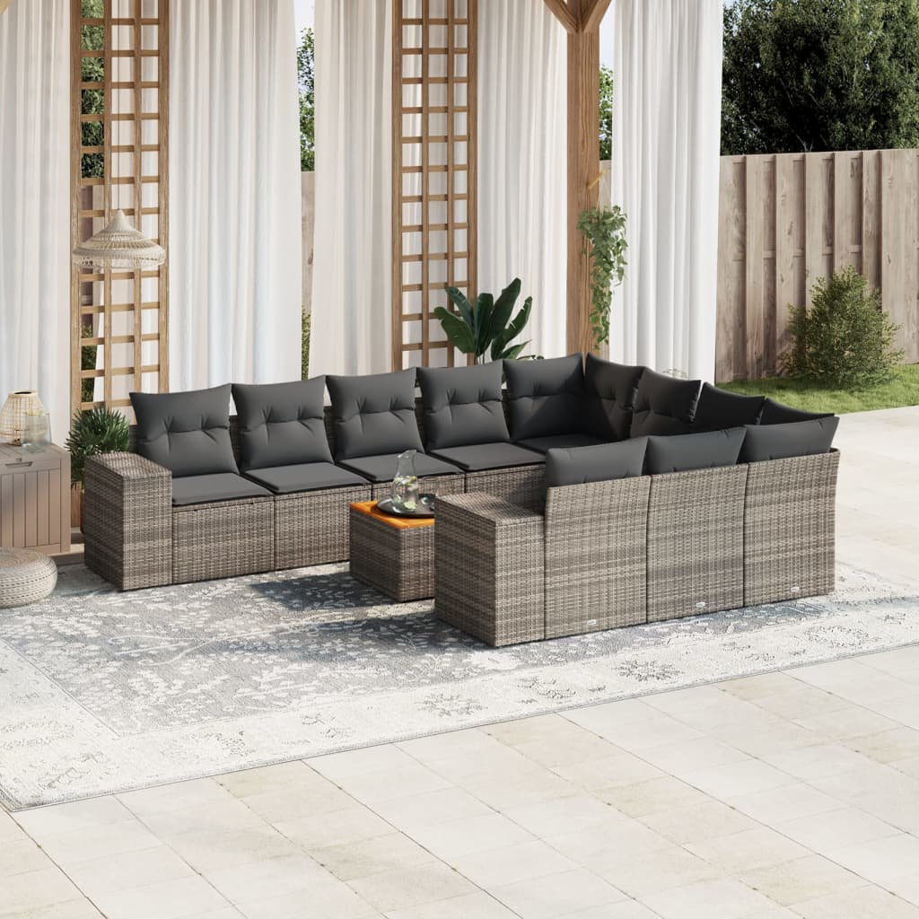 Vidaxl 11-Tlg. Garten-Sofagarnitur Mit Kissen Beige Poly Rattan