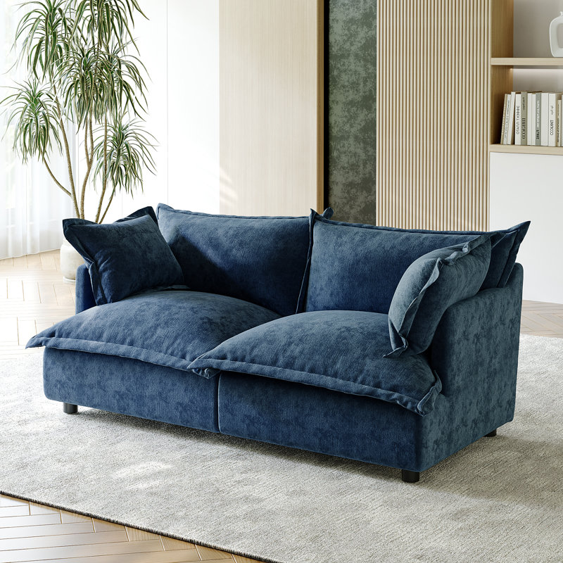 2 - Piece Upholstered Modular Plush Chenille Cloud Sofa – Oversized Cushion Lounge Sofa, Navy