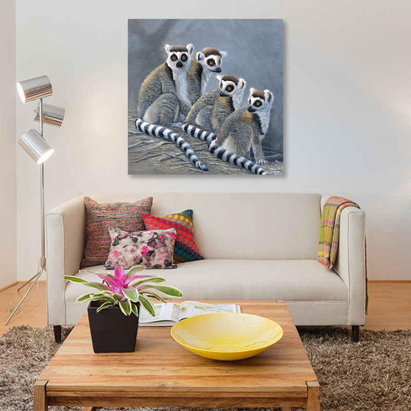 « quatre singes », impression sur toile, H 26 po x l 26 po x P 1,5 po, Pas de tapis, Toile tendue