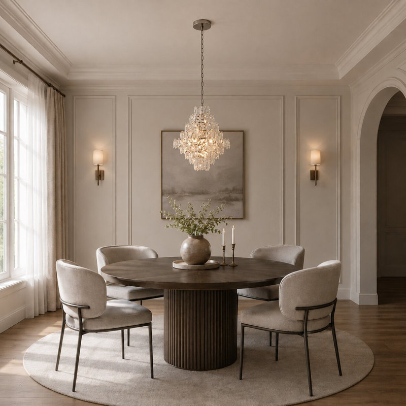 Lustre 12 lumières en acier inoxydable chromé avec détails en cristal transparent, Chrome
