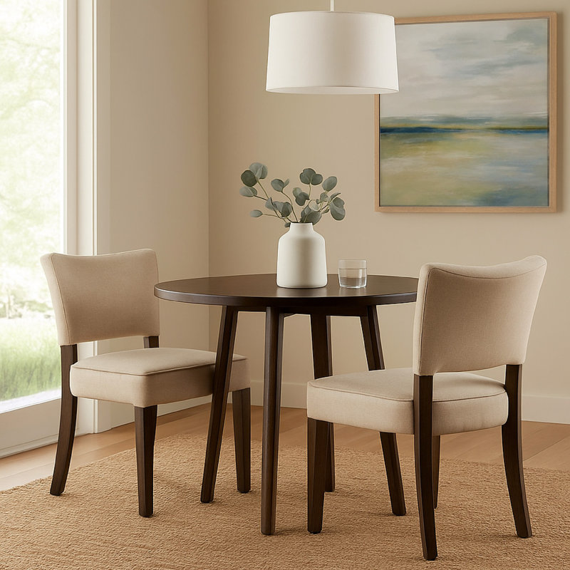 Ensemble de 2 chaises d'appoint de salle à manger Rea, tissu, bois massif, Beige, Brun chêne