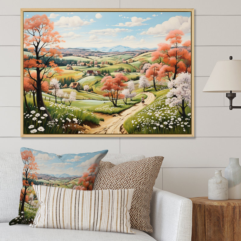 Paysage champêtre au printemps IV - Paysages, art mural, salon, Cadre naturel flottant, H 30 po x l 40 po x P 1,5 po