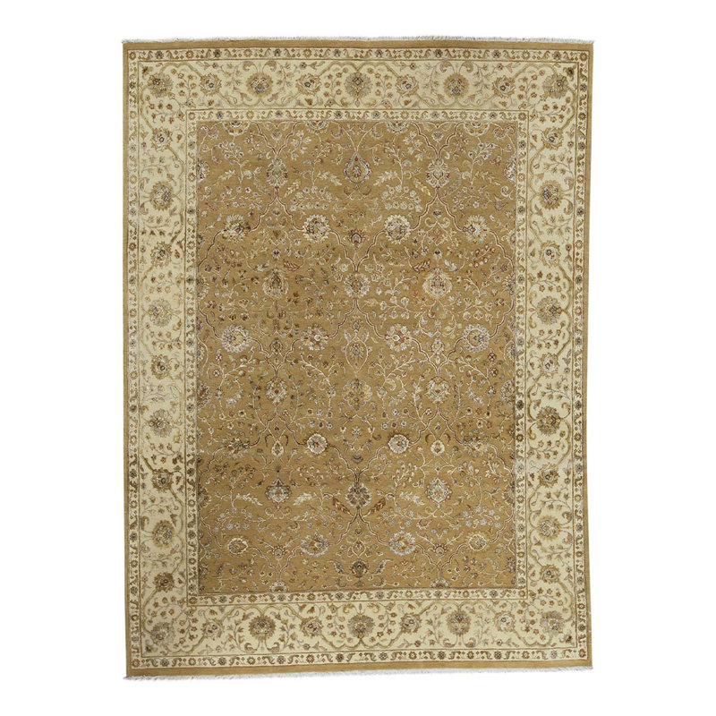 Tapis brun / beige / vert noué à la main de haute qualité