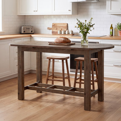 63" Solid Wood Kitchen Island, Farmhouse Oval Island Table