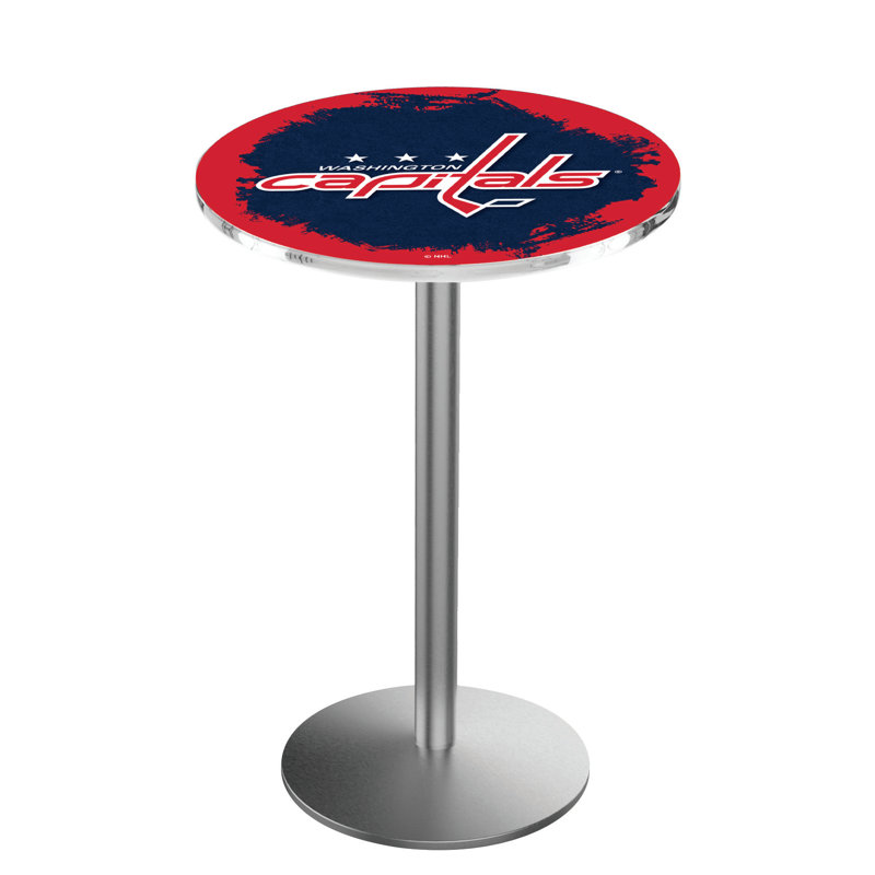 NHL Round Metal Base Dining Table, Stainless Steel, Washington Capitals