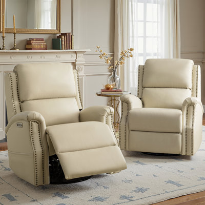 Bouton Traditional Genuine Leather Power Swivel Glider Recliner Set Of 2