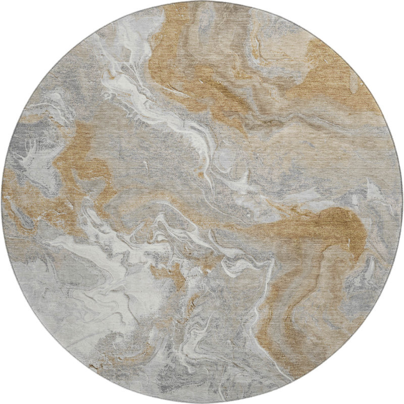 Premium Machine Washable Strinko AMF1682 Abstract Rug, Round 8'