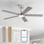 Ventilateur de plafond intelligent à DEL à intensité variable de 52 po, APP et télécommande, moteur CC réversible à 6 vitesses, 3 lumières de couleur, minuterie, pales de bois à double face, tiges verticales de 6 po / 10 po-1898301877