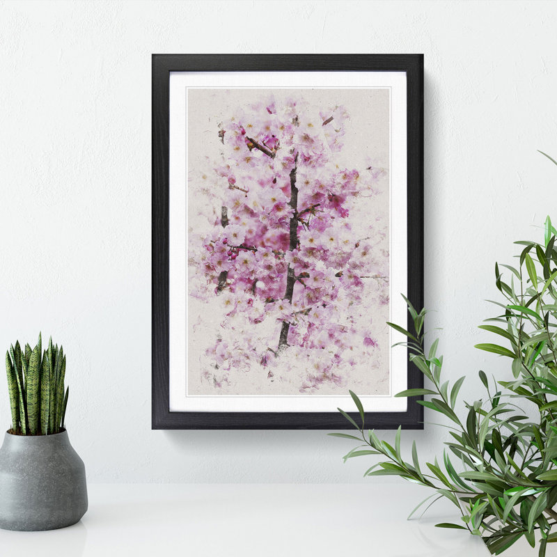 Pink Cherry Blossom Flowers Vol.2 - Picture Frame Graphic Art, 65cm H x 48cm W x 2cm D, Black Framed