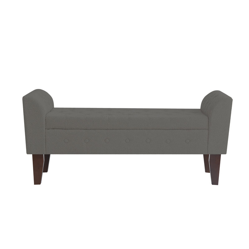 Upholstered Storage Bench, Grey Boucle