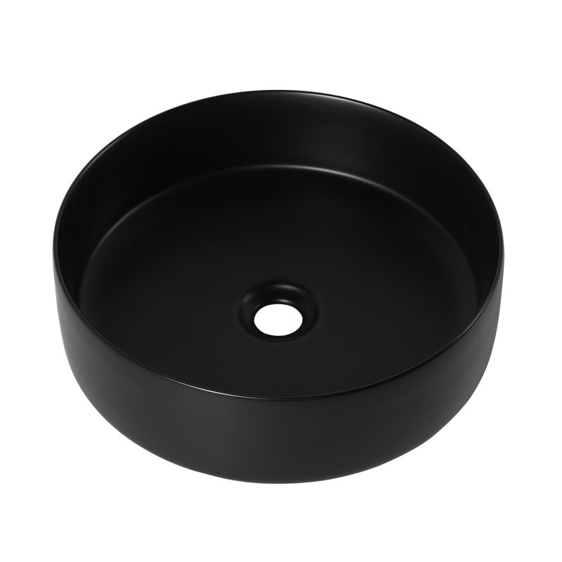 Lavabo de salle de bain vasque circulaire en céramique, Noir mat