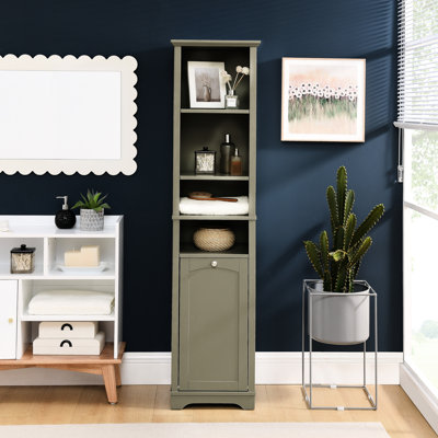 64" Tall Bathroom Cabinet With Laundry Hamper - 4 Adjustable Shelves Grey For Small Rooms Robust And Functional Storage Compact Spaces & Strong Practical