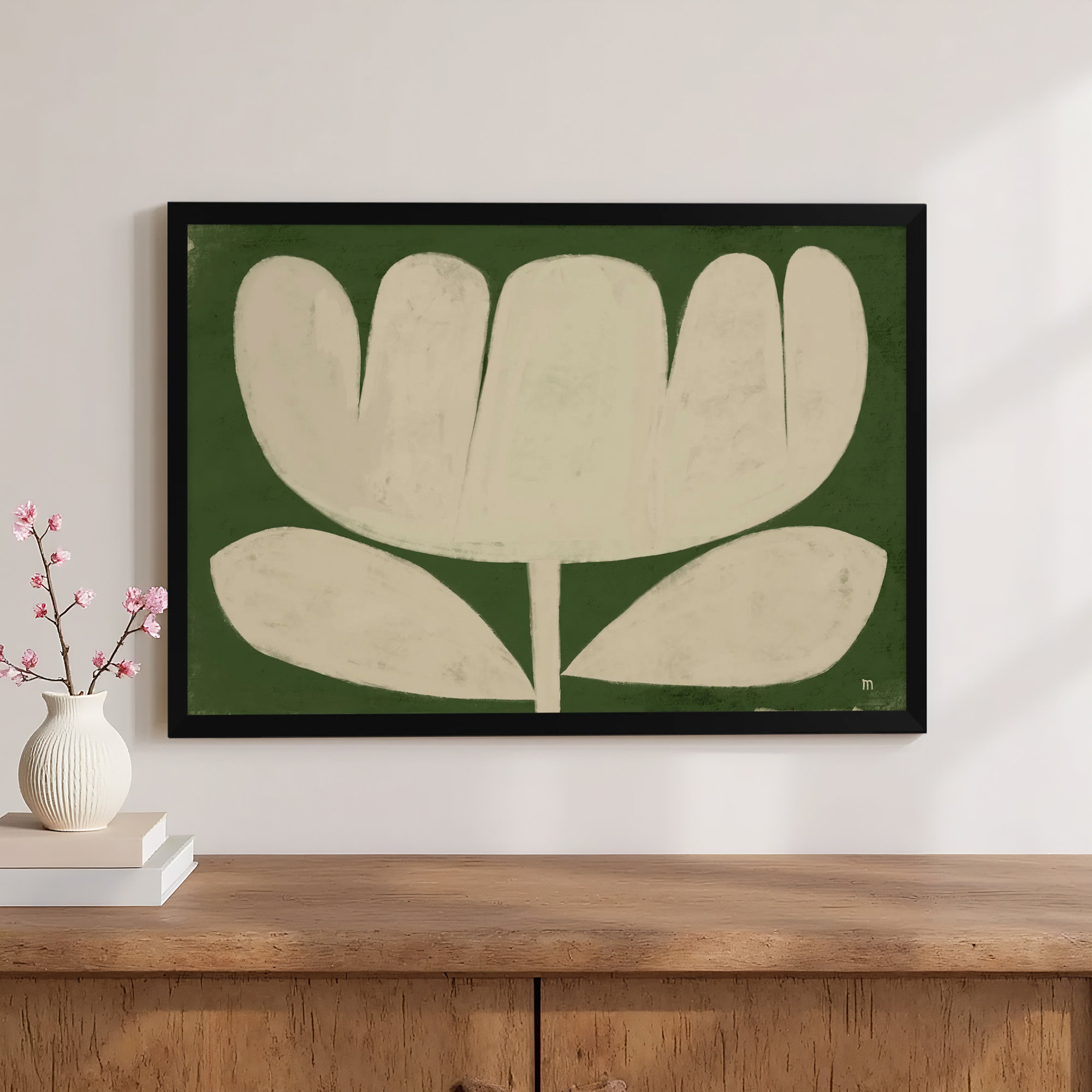 Flower On Green by StudioM, Black, 21" H x 30" W x 1.25" D