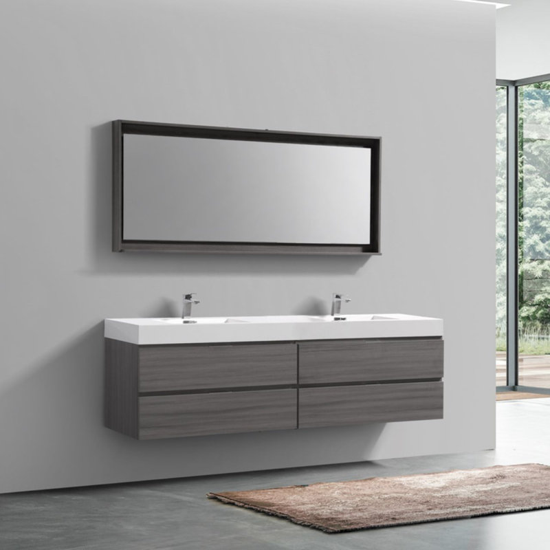 Meuble-lavabo double 79,125 "avec plateau Bliss, Valcun gris cendre