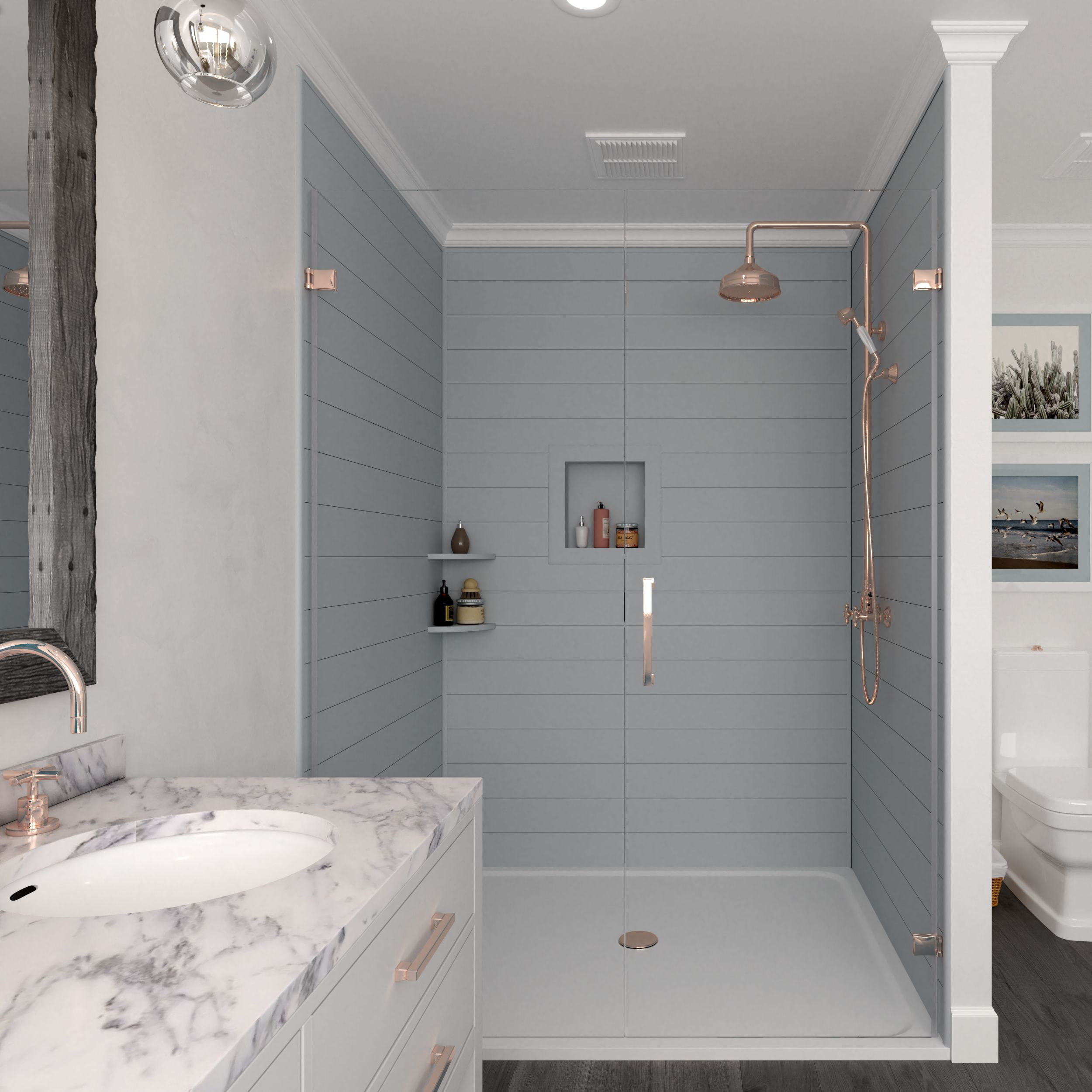Bella CORE 2 Wall Shiplap Tub and Shower Surround Kit up to 36D x 72W x ...