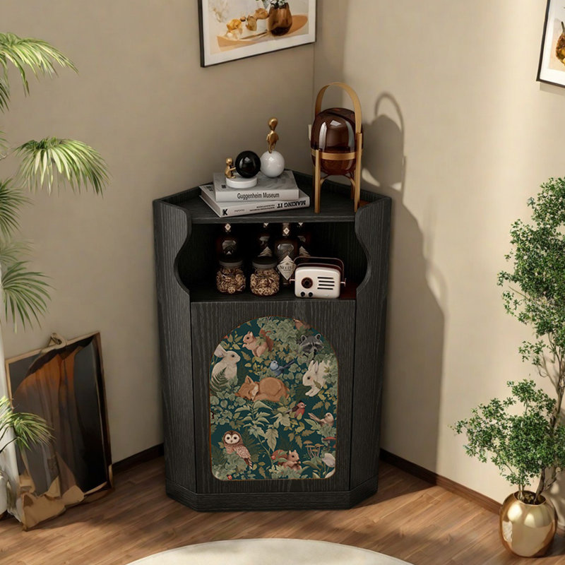 Armoire d'angle moderne avec rangement ouvert, Noir, noir, noir, noir