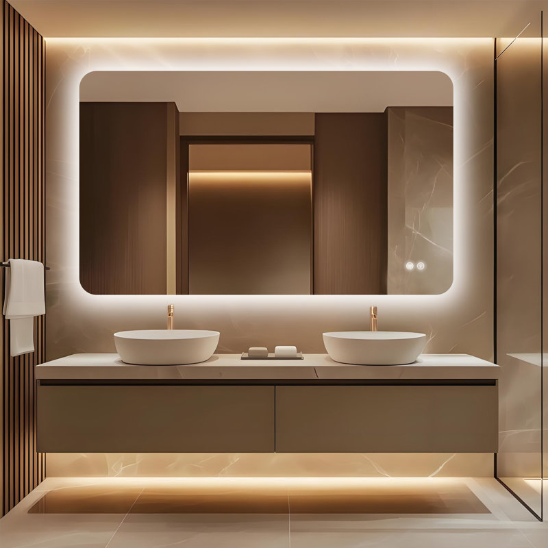 Tri-Color Temperature Adjustable Brightness Tempered Glass Bathroom Mirror, Defogging,  UR And LTL Approved, 60" x 36"   