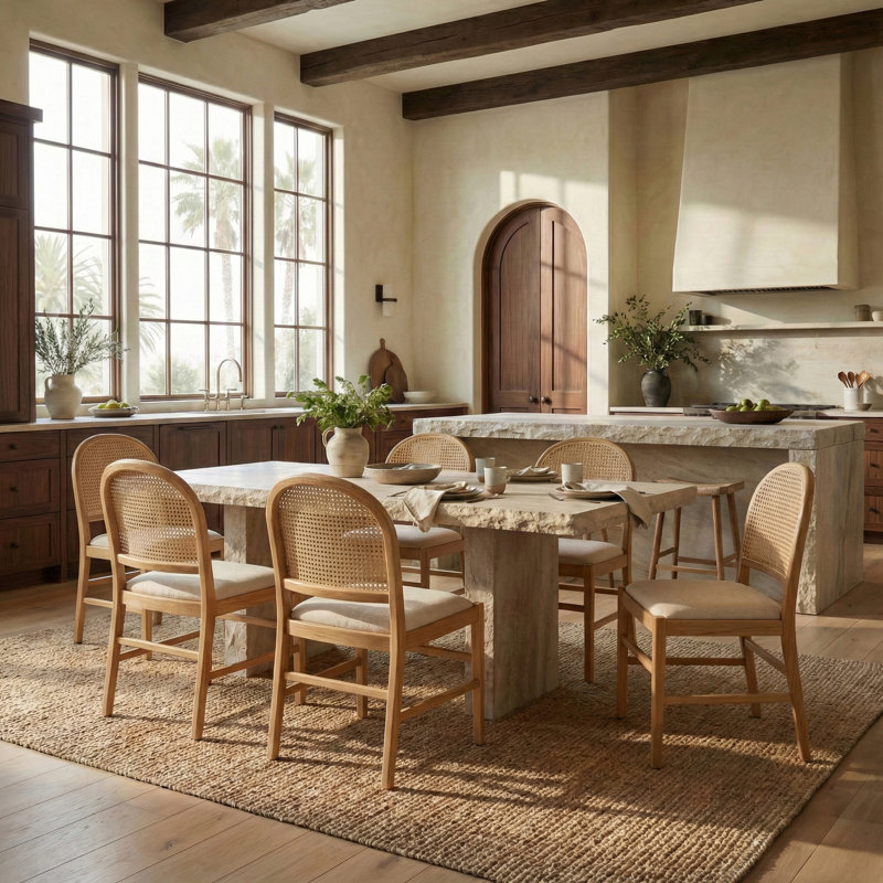 Laylie Leather Upholstered Dining Chair, Natural Boucle, Medium Oak