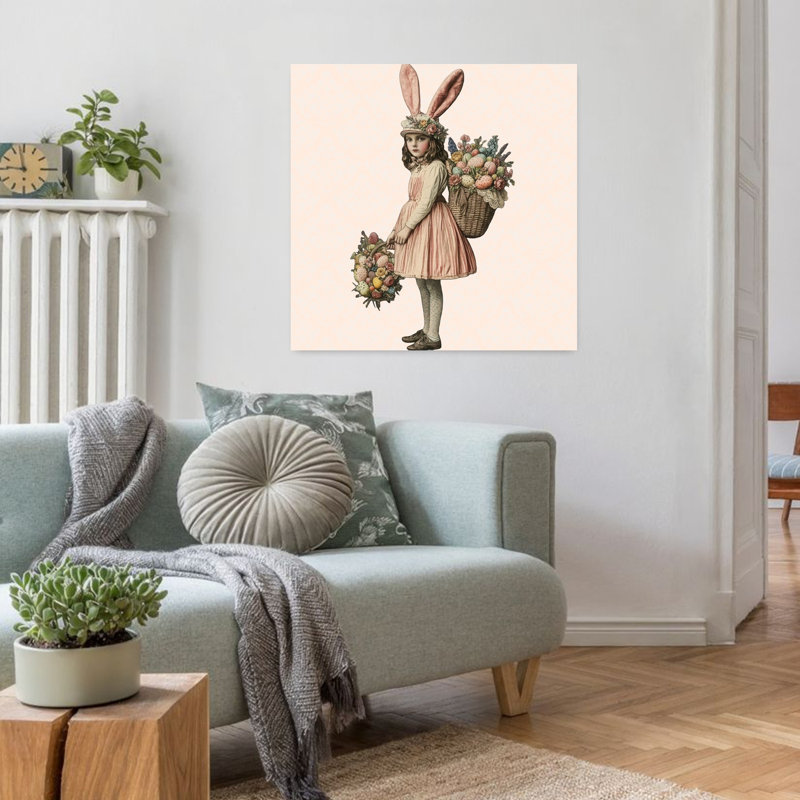 Reproduction d'art rétro vintage sur un lapin de Pâques, 32" H x 32" W