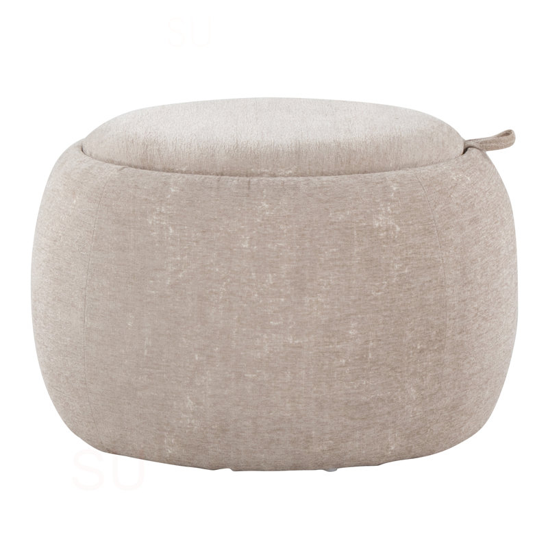 Repose-pieds Tray Pouf contemporain en bois naturel et tissu brun clair By