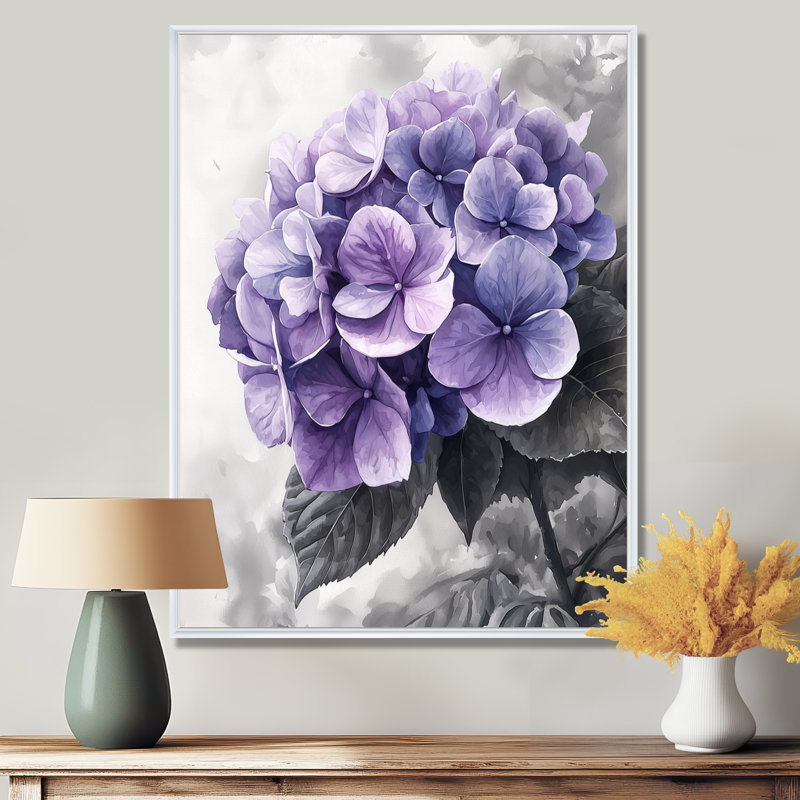 «Mauve mauve», art mural Hortensia II, H 32 po x l 24 po, Impression encadrée flottante, Blanc
