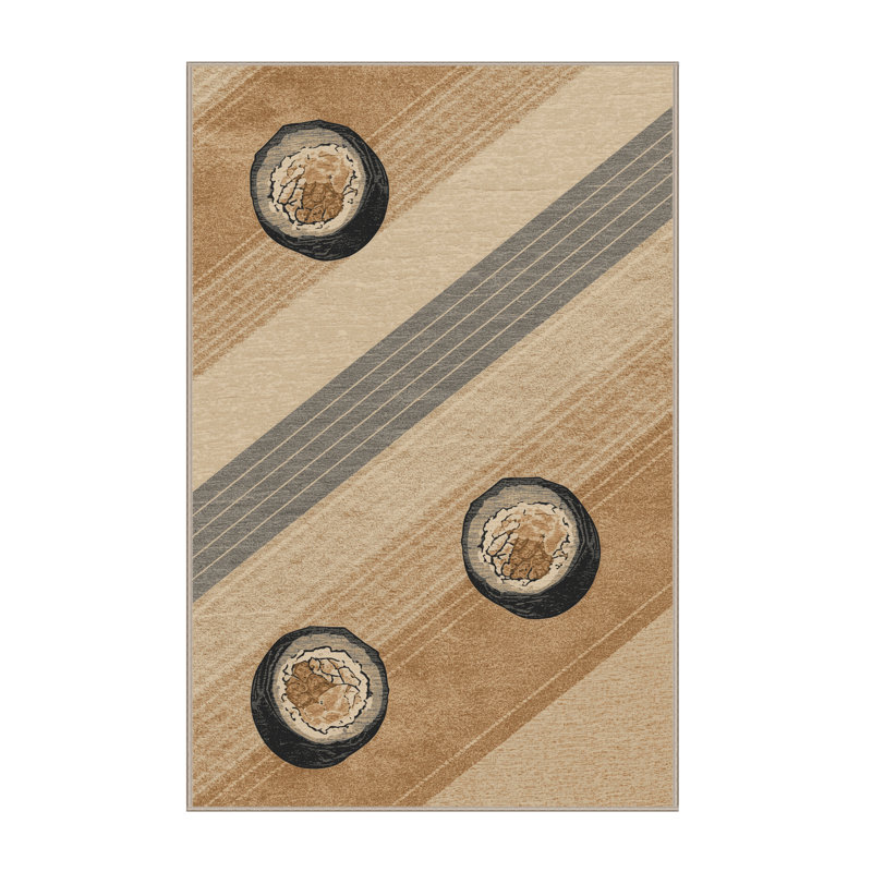 Machine Washable Easton Sushi Roll Nautical Striped Rug in Brown – Beige Binding, 2x3