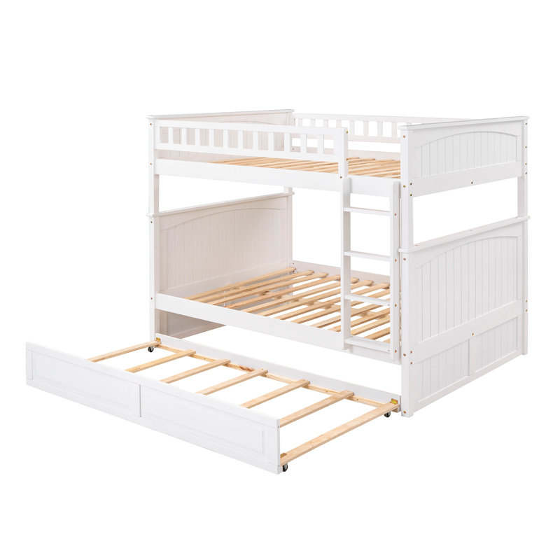 Bunk Bed With Trundle,Platform Bed,Bed Frame, White