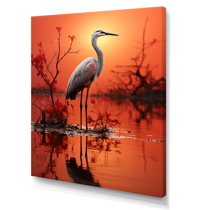 Flamant blanc élégant sur toile, Toile tendue, H 44 po x l 34 po x P 1,5 po
