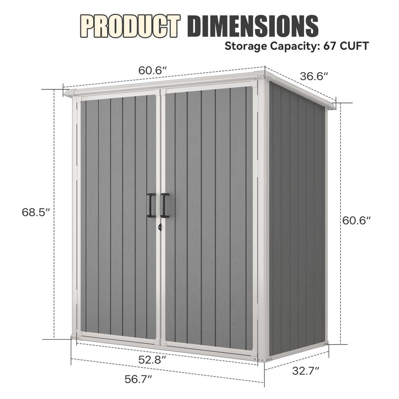 5 Ft. W X 3 Ft. D Resin Shed With Floor And Lockable Door, Gray