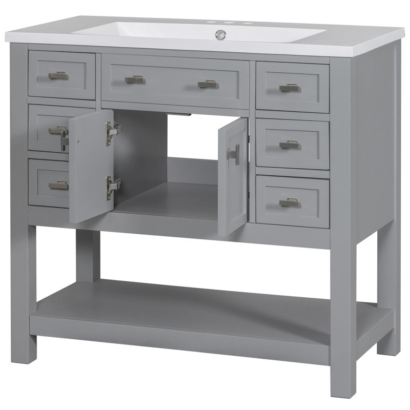 Ensemble de meuble-lavabo simple 36 po Leeila, gris
