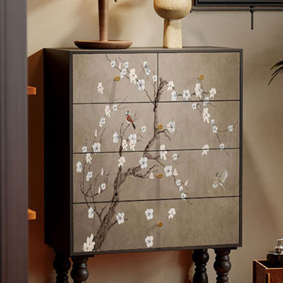 Solid Wood 5-Drawer Chest High Leg Storage Cabinet