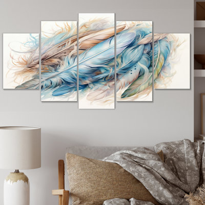 Ewan - impression d'art mural plumes - 5 panneaux