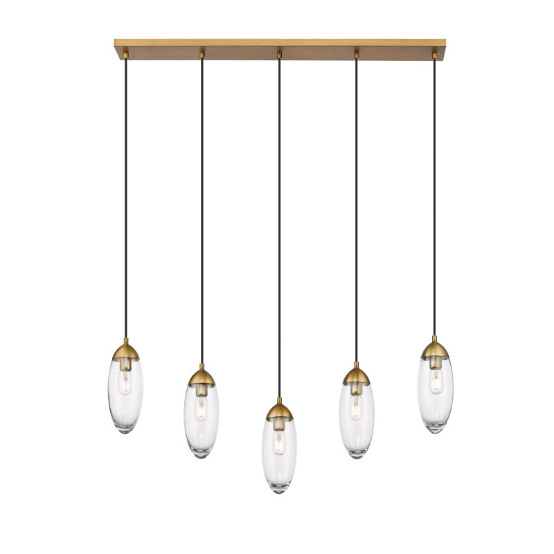 Lustre en forme de larme à 5 lumières critique, Laiton frotté