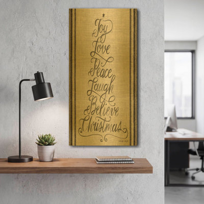 'Christmas Word Tree' By Cindy Jacobs Gold Metal Wall Art, 12" x 24"