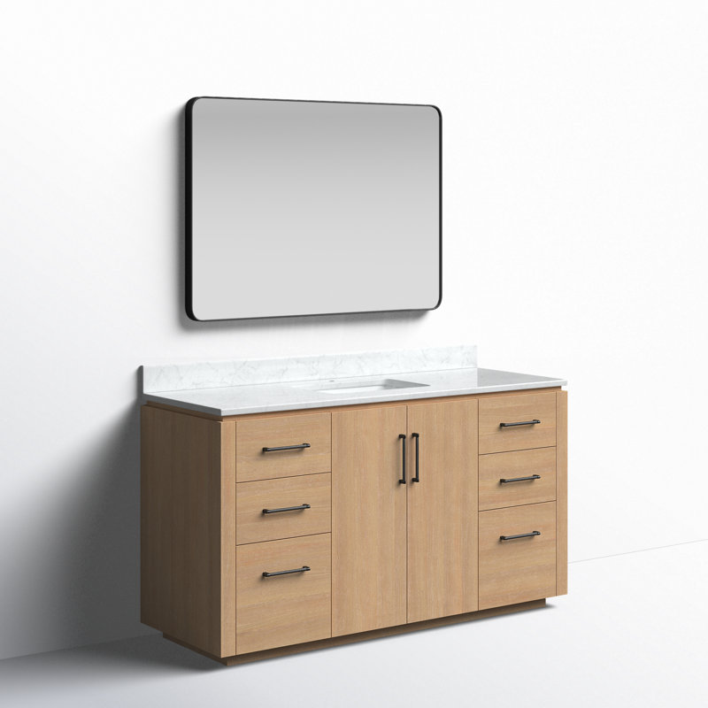 Meuble-lavabo simple 60 po Cloverfield, Bois de sapin brun, Noir mat