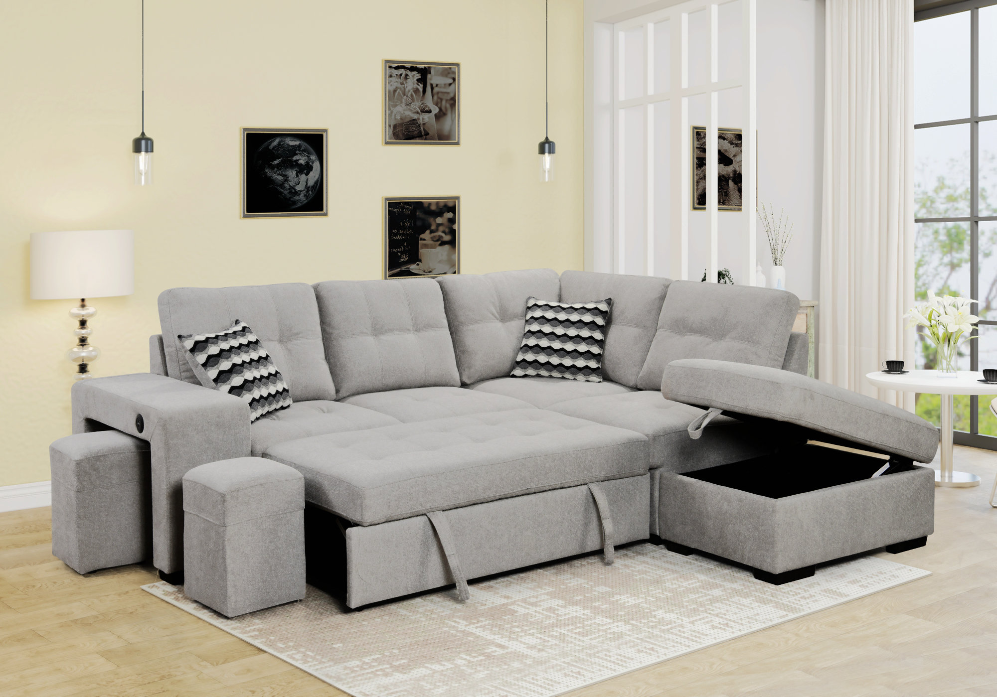 Latitude Run® Sectional Pull Out Sofa Bed 101" Reversible L-Shaped ...