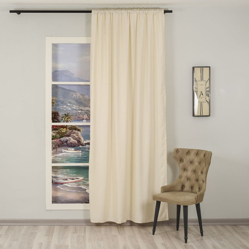Extra Long & Extra Wide Faux Linen Decorative Curtain Single Panel, Cream, 280cm Width x 265cm Drop