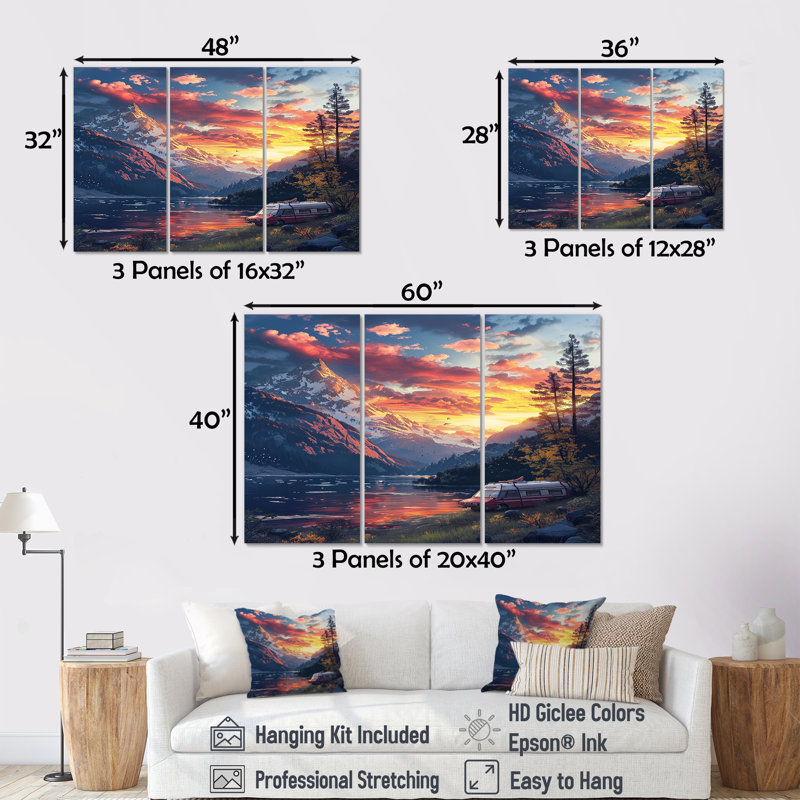 Ensemble de salon Caulkins - Camping Travel Wall Art, Toile tendue, H 28 po x l 36 po x P 1 po