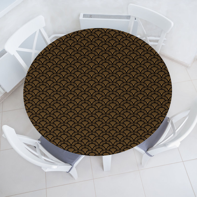 East Urban Home Scallop Fitted Round Tablecloth Diameter Caramel Charcoal Grey