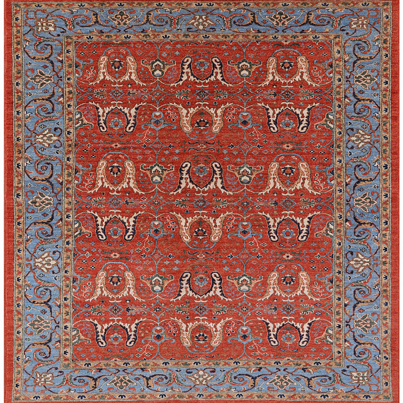 Tapis oriental rouge / bleu Madteos, Carré 7 pi