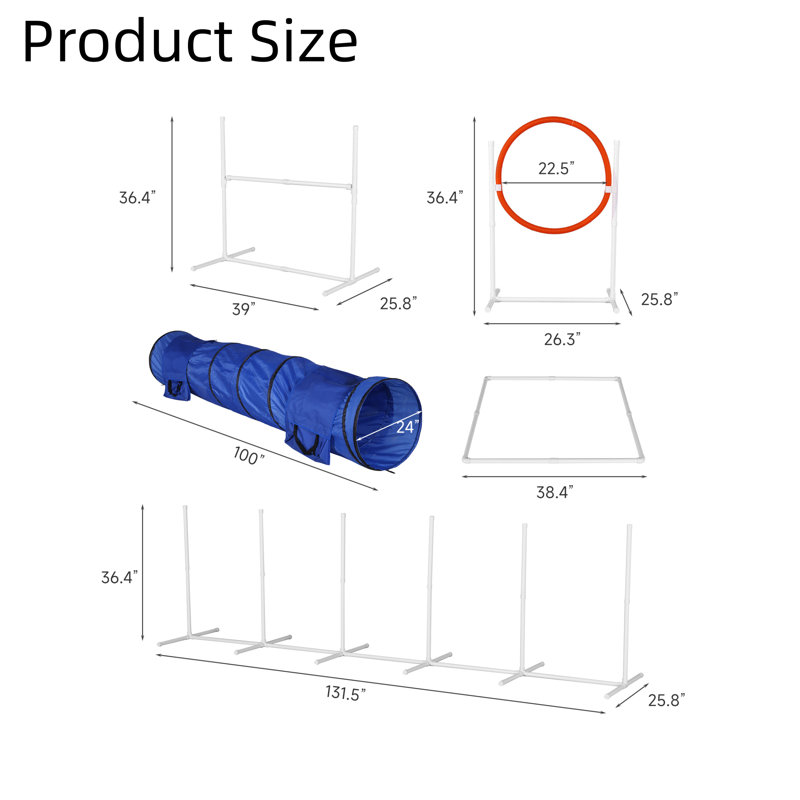Adjustable Dog Agility Training Set with Tunnel and Weave Poles