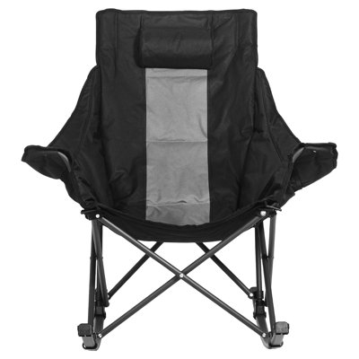 Rocking Camping Chair, Heavy - Duty Portable Folding Rocker With Cupholder & Pocket, Supports 225lbs, Spacious And Comfortable For Outdoor Use In Patio Backyard Porch Garden, Solid Iron Frame,