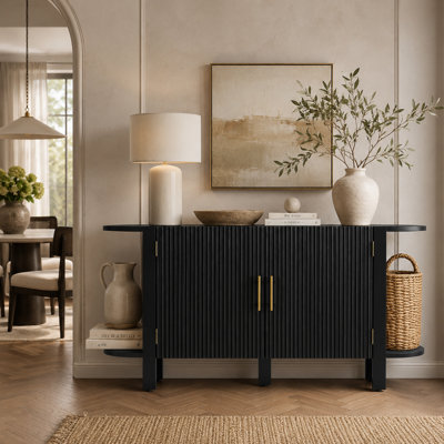 Buffet 59 po cannelé avec tablettes incurvées et rangement réglable