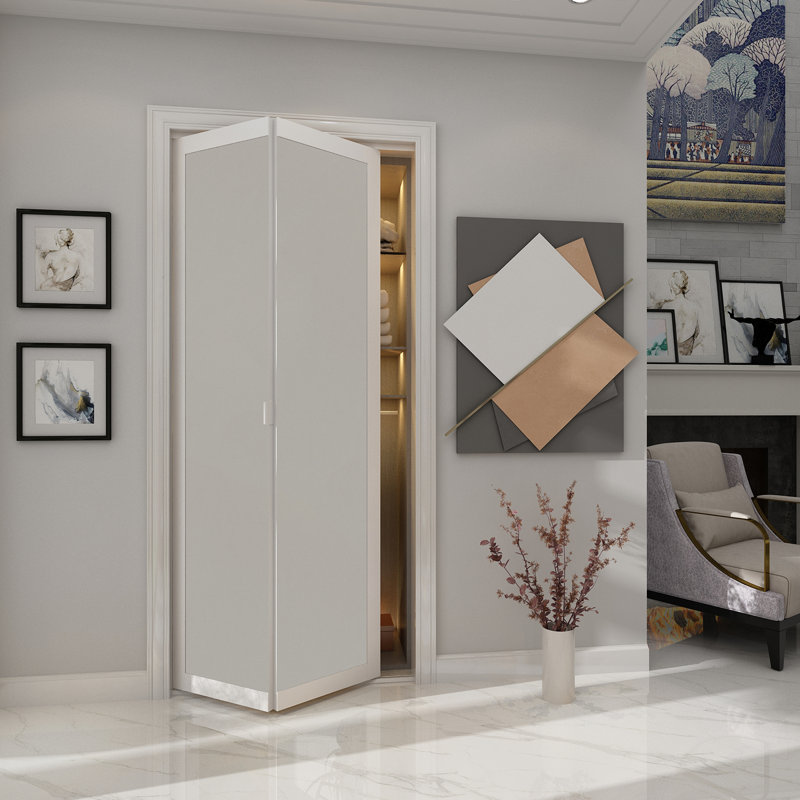 Porte pliante à panneaux en bois et en PVC/vinyle pour l’intérieur studio, Blanc, l 24 po x H 80,5 po