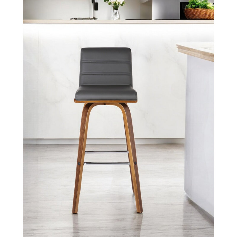 Chaise pivotante à dossier bas en bois massif avec repose-pieds, Gris / Brun, Très grand (siège d'une hauteur de 39 po)