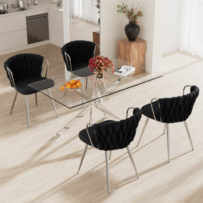 Elegant Rectangle Glass Dinning Table Set