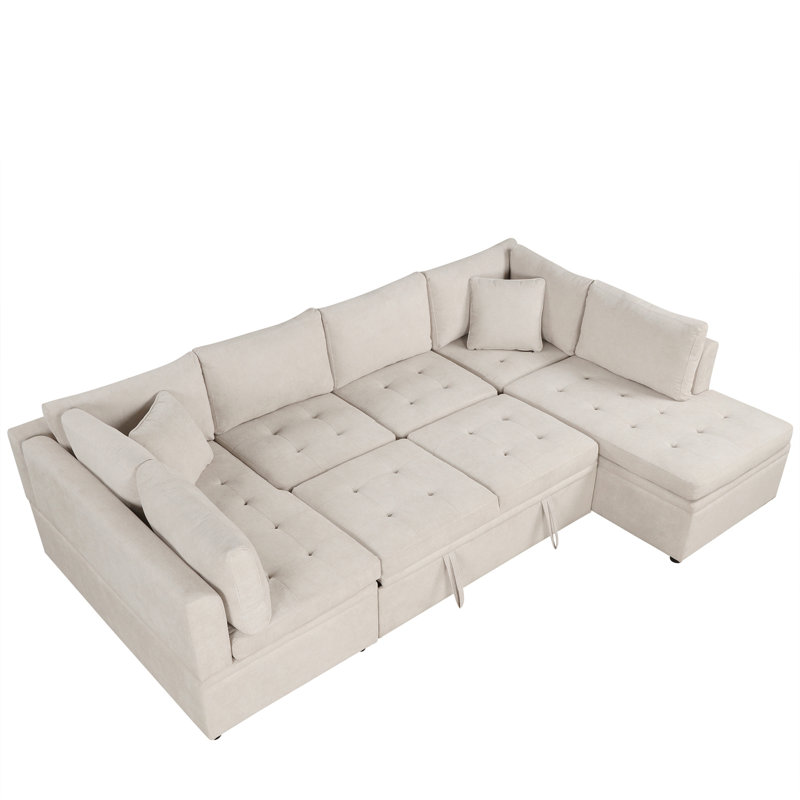 117.3" Oversized Sectional Sofa U- shaped Sofa Couch Pull-out Sofa Bed with Two Throw Pillows for Living Room, Grey