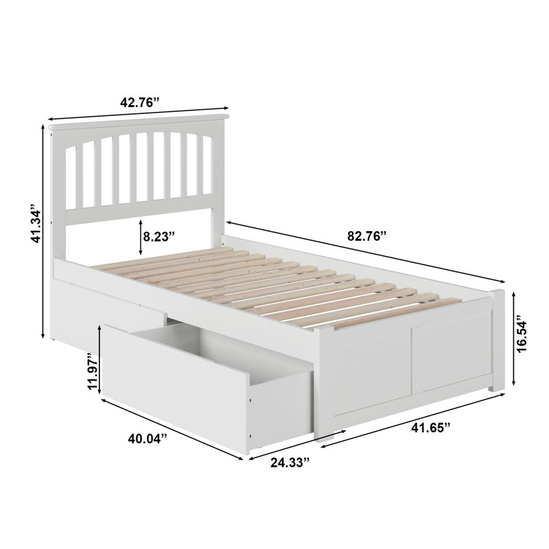 Huntsville Solid Wood Platform Bed with Panel Footboard and Storage Drawers, Twin XL, White