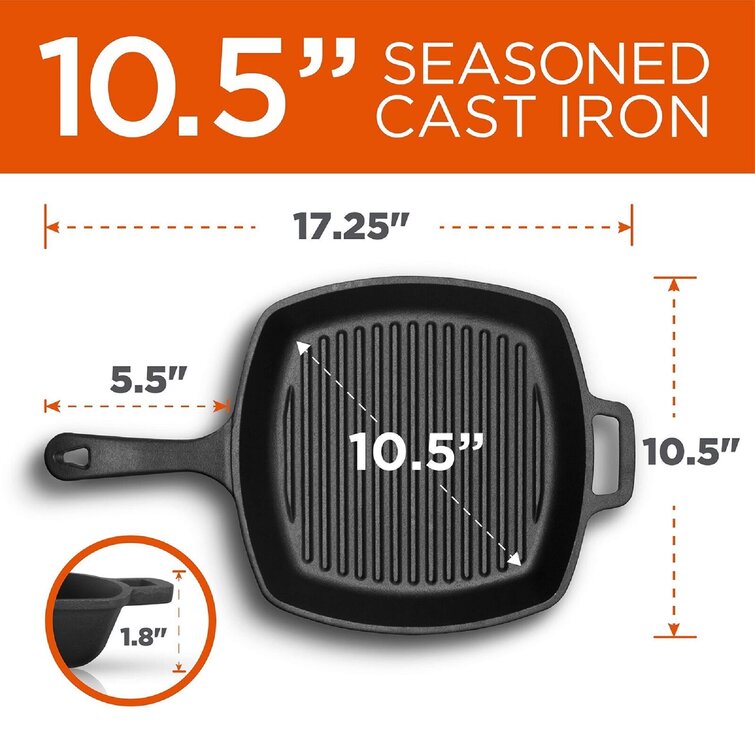 Cast Iron Grill Pan 12.6 inch Pre-Seasoned Cast Iron Griddle Pan